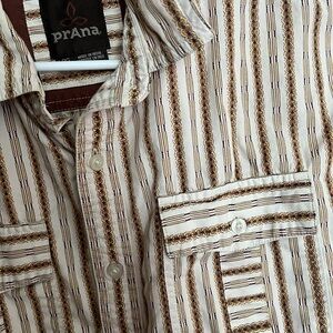 Prana Men's Striped Brown Shirt Prana size large